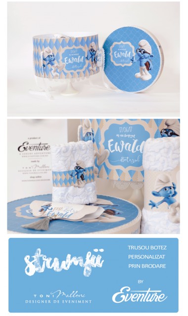 Trusou botez brodat pentru baieti cu strumfii, Clumsy  3